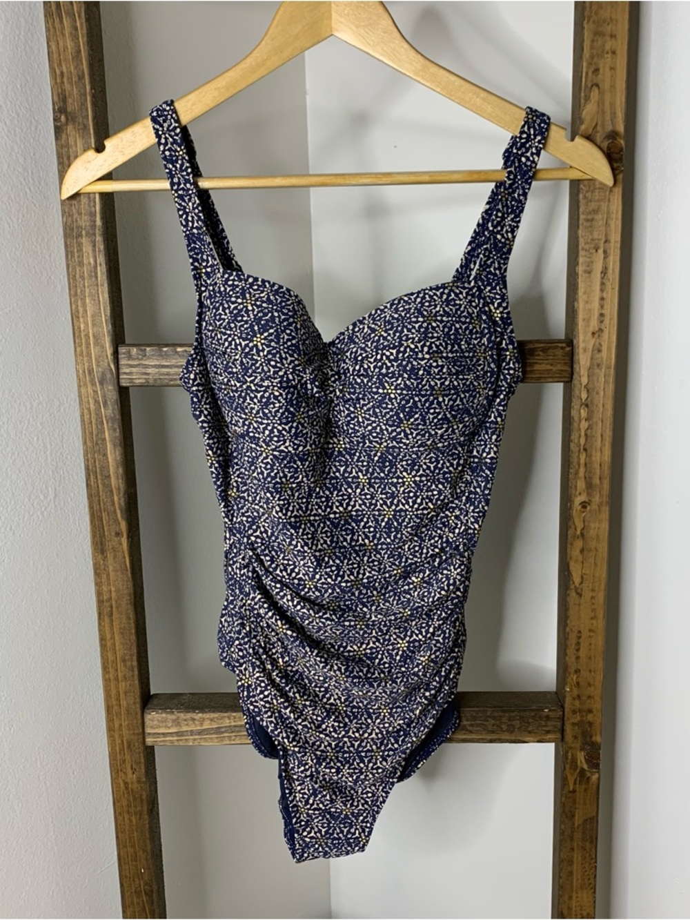 Navy Floral Ruched One-Piece Swimsuit with Supportive Cups Size 6